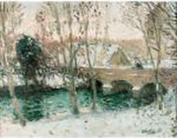 Neige Sur Le Pont De Monthilet Oil Painting by Pierre Eugene Montezin