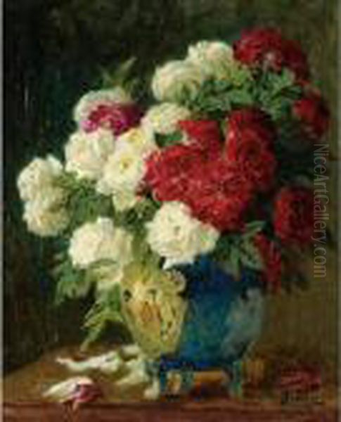 Vase De Roses Oil Painting by Pierre Eugene Montezin