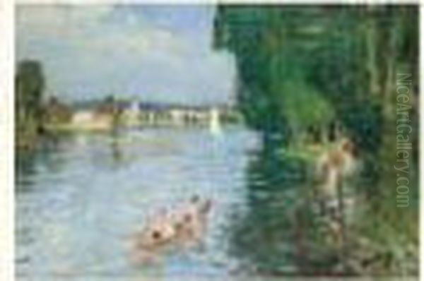 Bord De Riviere Oil Painting by Pierre Eugene Montezin