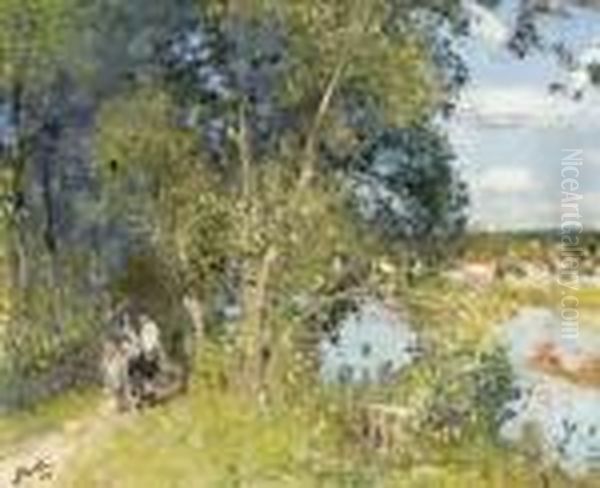 Sentier Au Bord De L'eure Oil Painting by Pierre Eugene Montezin