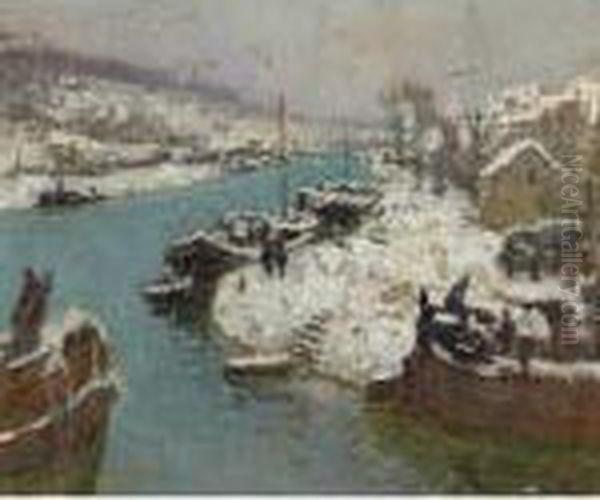 Neige A St. Mammes Oil Painting by Pierre Eugene Montezin