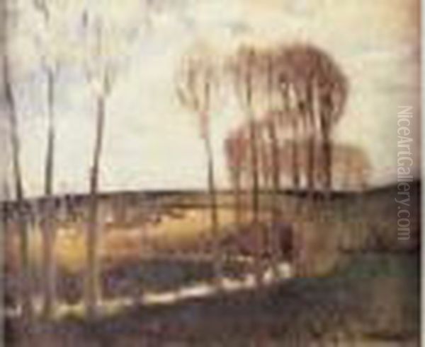 Paysage Aux Peupliers Oil Painting by Pierre Eugene Montezin