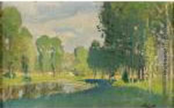 Paysage Au Bord De La Riviere Oil Painting by Pierre Eugene Montezin