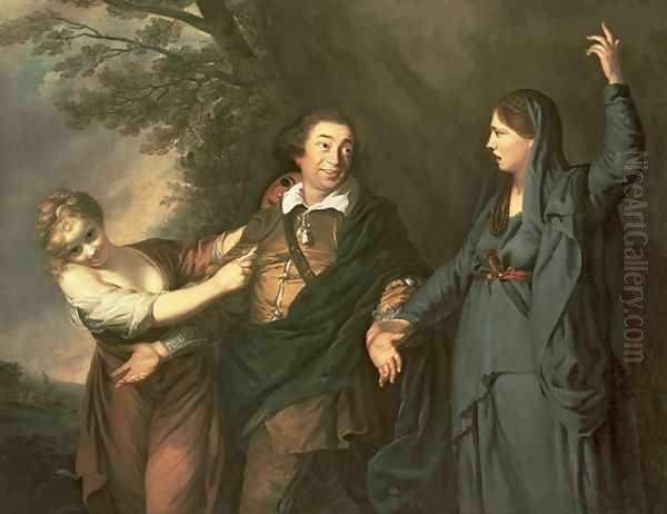 David Garrick 1717-79 between the Muses of Tragedy and Comedy Oil Painting by Sir Joshua Reynolds