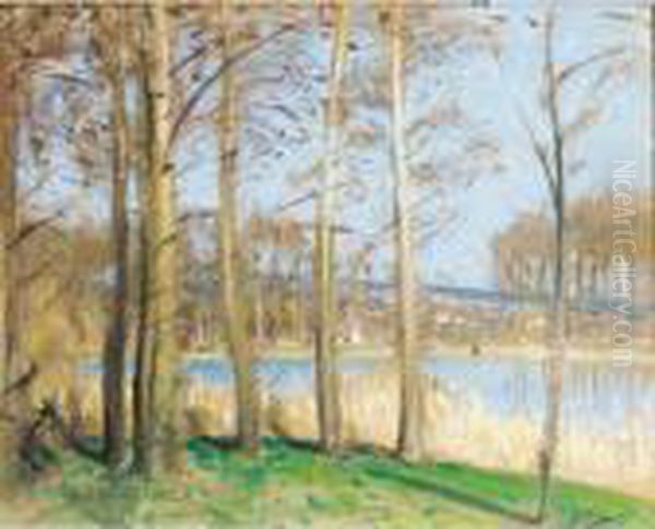 Au Bord De La Riviere Oil Painting by Pierre Eugene Montezin