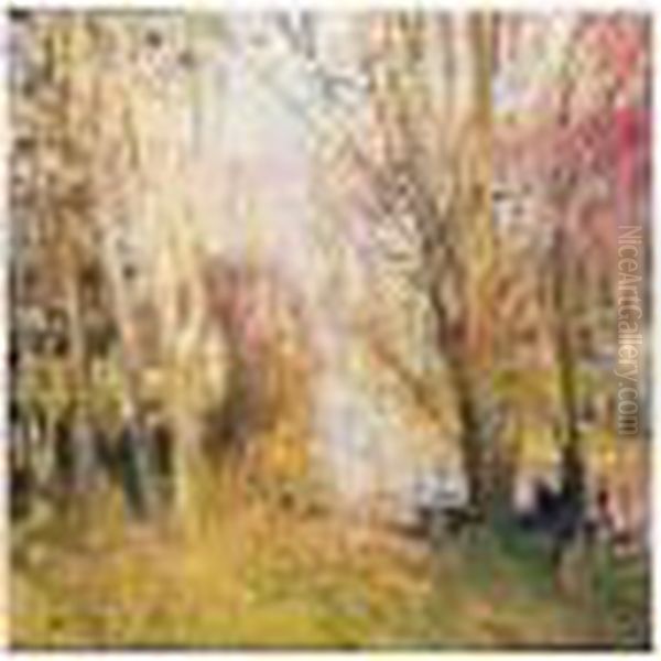 Automne : Pecheur Sur La Riviere by Pierre Eugene Montezin