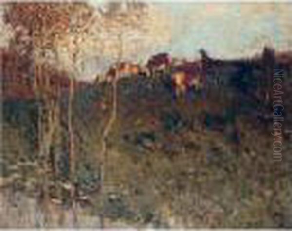 Vaches Sur Une Colline Oil Painting by Pierre Eugene Montezin