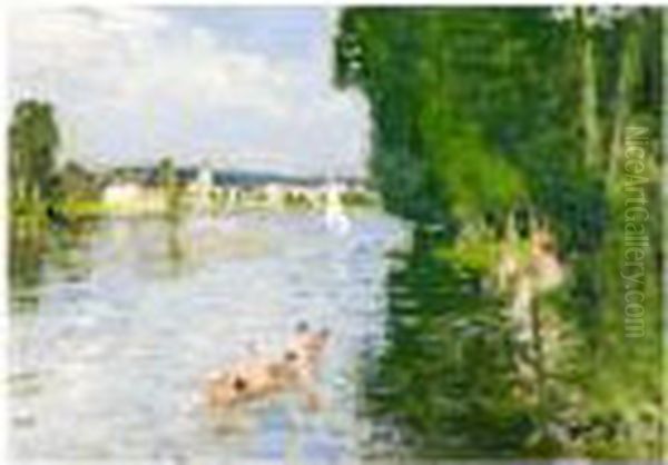 Bord De Riviere Oil Painting by Pierre Eugene Montezin