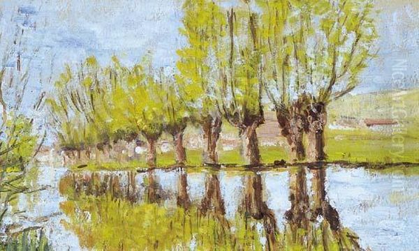 Arbres Au Bord De La Riviere. Oil Painting by Pierre Eugene Montezin