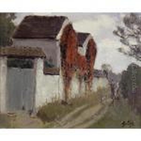 Promeneurs Pres De La Maison Fleurie Oil Painting by Pierre Eugene Montezin