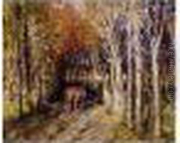 L'attelage Dans Un Sous-bois Oil Painting by Pierre Eugene Montezin