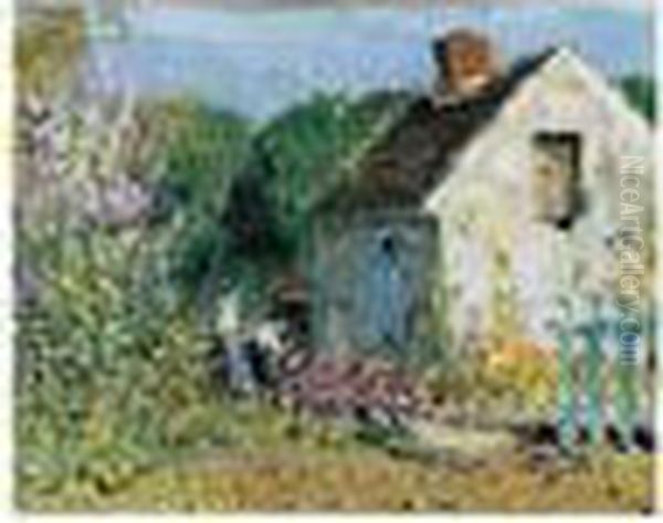 Eugene , -, La Maison Du Voisin,
 Signed; Signed, Titled, And Dated Veneux-les-sablons Juillet 1927 On 
The Reverse, Oil On Board, 24.3 By 30.5 Cm., 9 1/2 By 12 In Oil Painting by Pierre Eugene Montezin