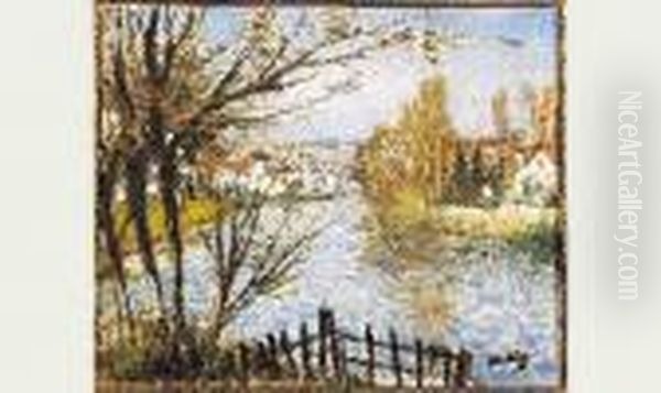 Village Au Bord De La Riviere Oil Painting by Pierre Eugene Montezin