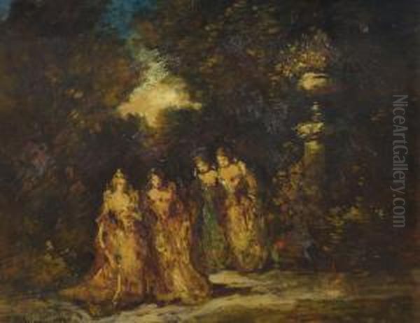 Four Women In A Garden by Adolphe Joseph Th. Monticelli