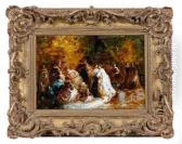 Assemblee Galante Dans Un Parc Oil Painting by Adolphe Joseph Th. Monticelli