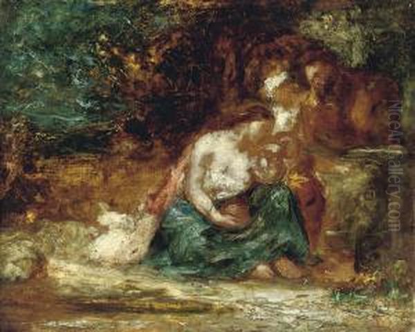 A Family Resting In A Landscape Oil Painting by Adolphe Joseph Th. Monticelli