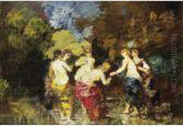 Six Baigneuses Oil Painting by Adolphe Joseph Th. Monticelli