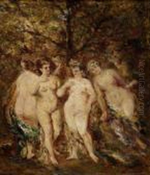 Les Baigneuses Oil Painting by Adolphe Joseph Th. Monticelli