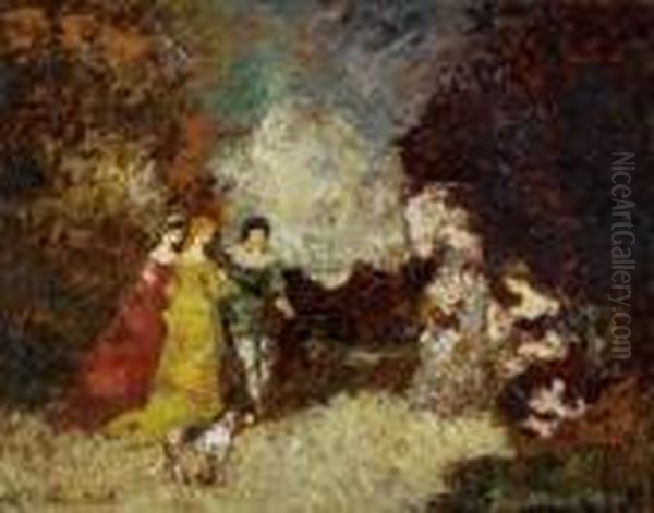 La Promenade Oil Painting by Adolphe Joseph Th. Monticelli