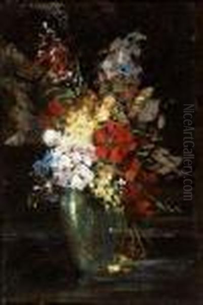 Bouquet De Fleurs Oil Painting by Adolphe Joseph Th. Monticelli