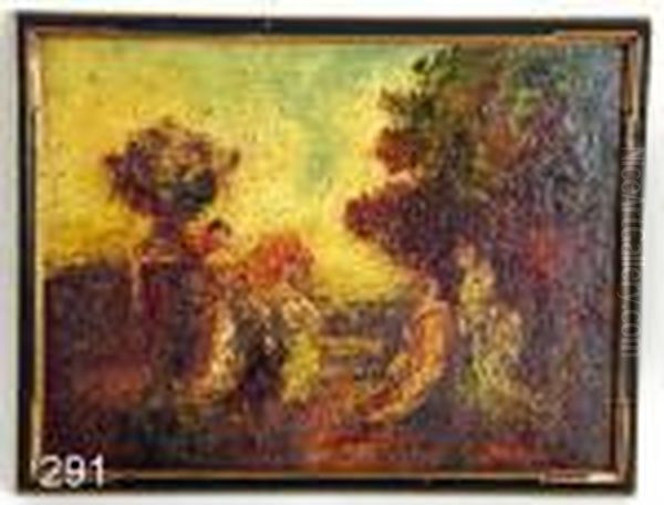 Women In Garden Setting Oil Painting by Adolphe Joseph Th. Monticelli