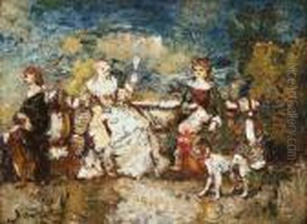 Trois Femmes A La Fontaine. Oil Painting by Adolphe Joseph Th. Monticelli