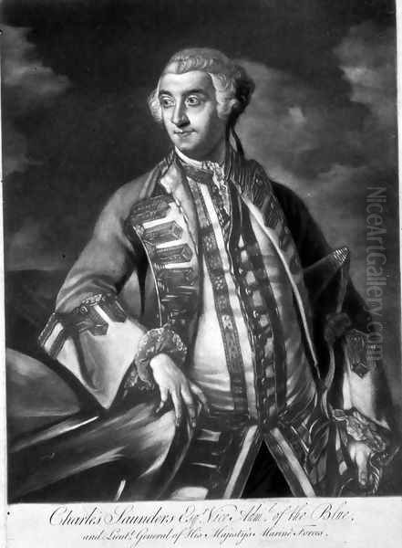 Portrait of Admiral Sir Charles Saunders c.1713-75 Vice-Admiral of the Blue squadron, engraved by James McArdell c.1729-65 Oil Painting by Sir Joshua Reynolds