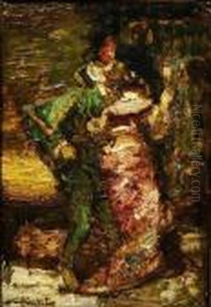 Femme De Dos Et Homme En Vert Oil Painting by Adolphe Joseph Th. Monticelli