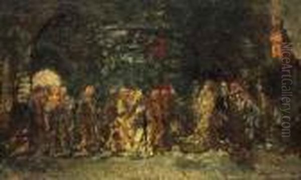 A Procession Oil Painting by Adolphe Joseph Th. Monticelli