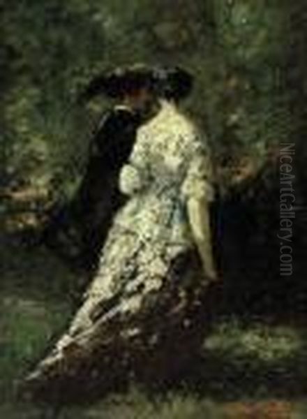 A Woodland Stroll Oil Painting by Adolphe Joseph Th. Monticelli