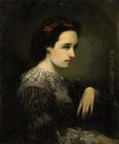 Portrait Presume De Madame Viola Oil Painting by Adolphe Joseph Th. Monticelli