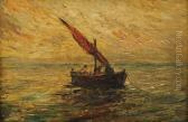 Barque De Peche Oil Painting by Adolphe Joseph Th. Monticelli