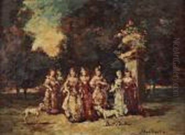 Promenade Dans Le Parc Oil Painting by Adolphe Joseph Th. Monticelli