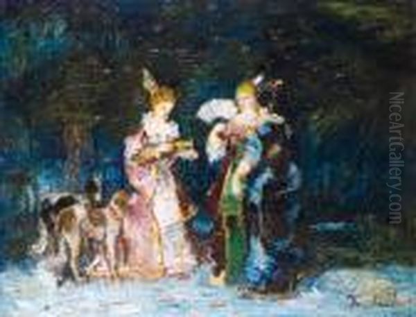 Femmes Au Bal Oil Painting by Adolphe Joseph Th. Monticelli