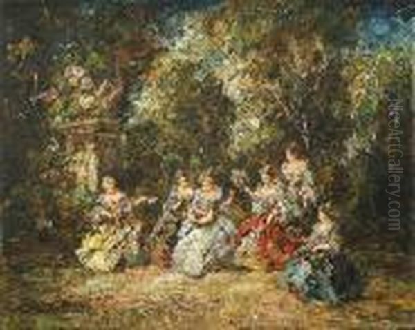 Music In The Garden Oil Painting by Adolphe Joseph Th. Monticelli