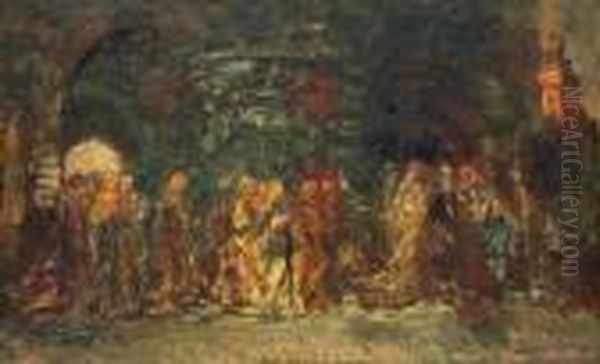 A Procession Oil Painting by Adolphe Joseph Th. Monticelli