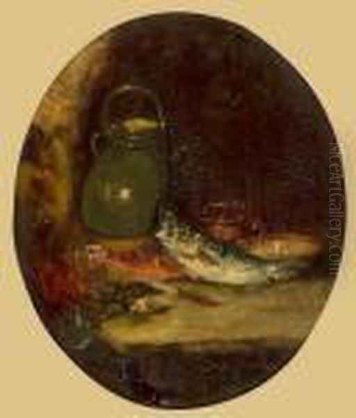 Stillleben Mit Fischen Und Miesmuscheln Oil Painting by Adolphe Joseph Th. Monticelli