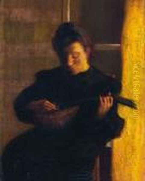 Dama Tocando El Laud Oil Painting by Adolphe Joseph Th. Monticelli