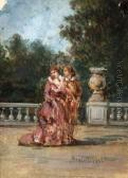 Elegantes Oil Painting by Adolphe Joseph Th. Monticelli