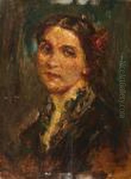 Portrait Of A Lady. Oil Painting by Adolphe Joseph Th. Monticelli