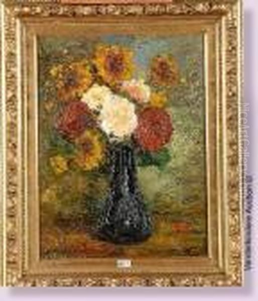 Vase De Fleurs Oil Painting by Adolphe Joseph Th. Monticelli