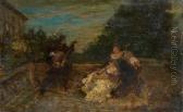 La Serenade Panneau Oil Painting by Adolphe Joseph Th. Monticelli