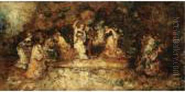 Scene De Theatre Oil Painting by Adolphe Joseph Th. Monticelli