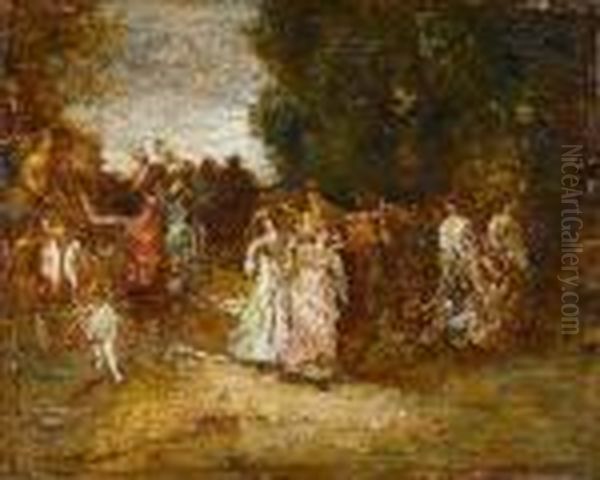 Fete Galante Oil Painting by Adolphe Joseph Th. Monticelli