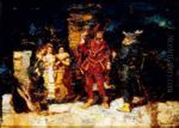 Scene De Faust Oil Painting by Adolphe Joseph Th. Monticelli