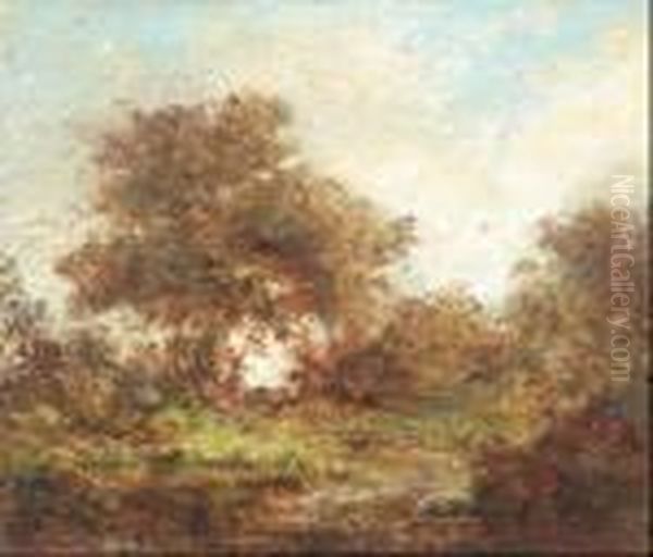 Paysage Aux Chenes Feuillus Oil Painting by Adolphe Joseph Th. Monticelli