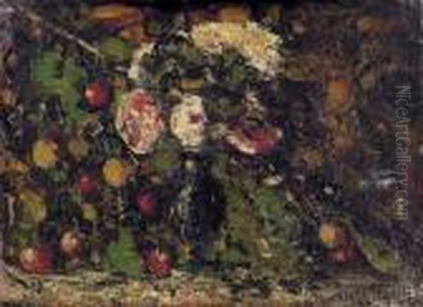 Stillleben Mit Roten Beeren. Oil Painting by Adolphe Joseph Th. Monticelli