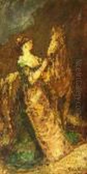 Femme Et Cheval Oil Painting by Adolphe Joseph Th. Monticelli