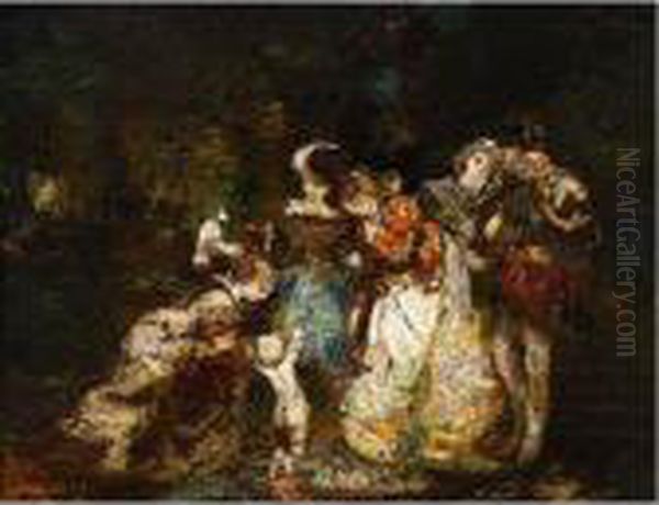 Personnages Dans Les Sous Bois. Oil Painting by Adolphe Joseph Th. Monticelli