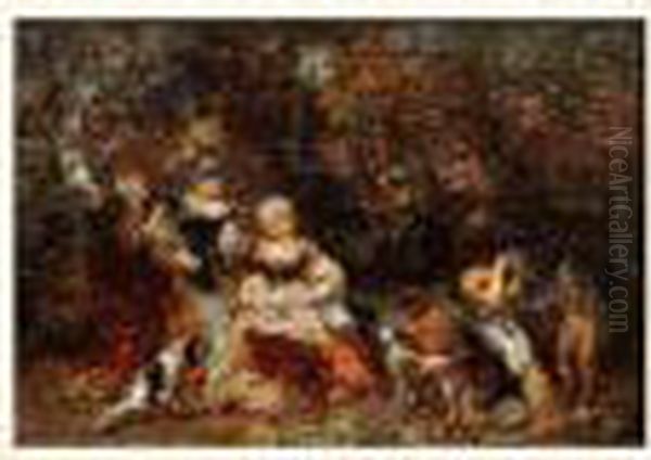 Femmes Et Enfants Dans Un Bois, Circa 1870-1872 Oil Painting by Adolphe Joseph Th. Monticelli